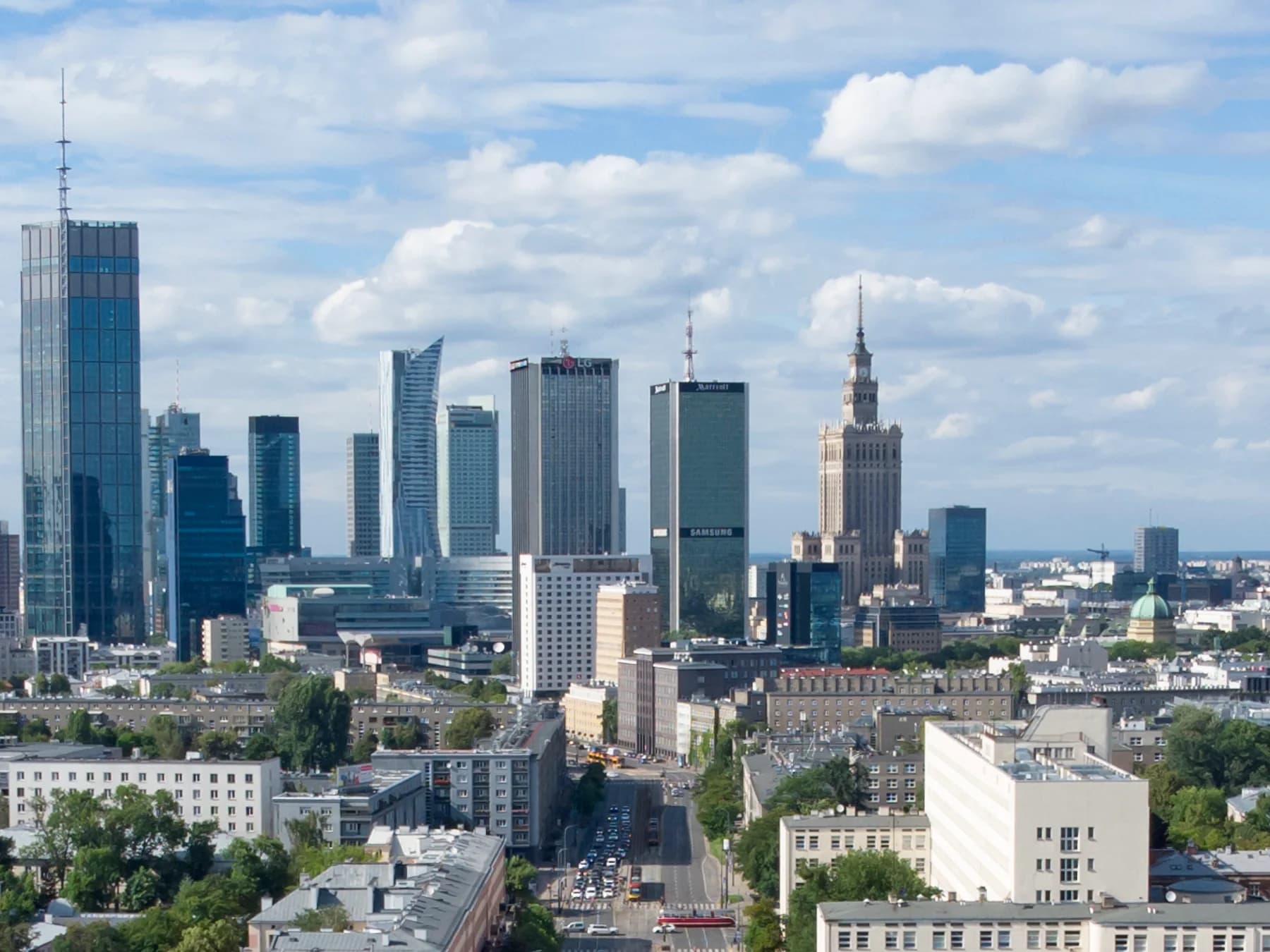 Aerial view of central Warsaw, Poland