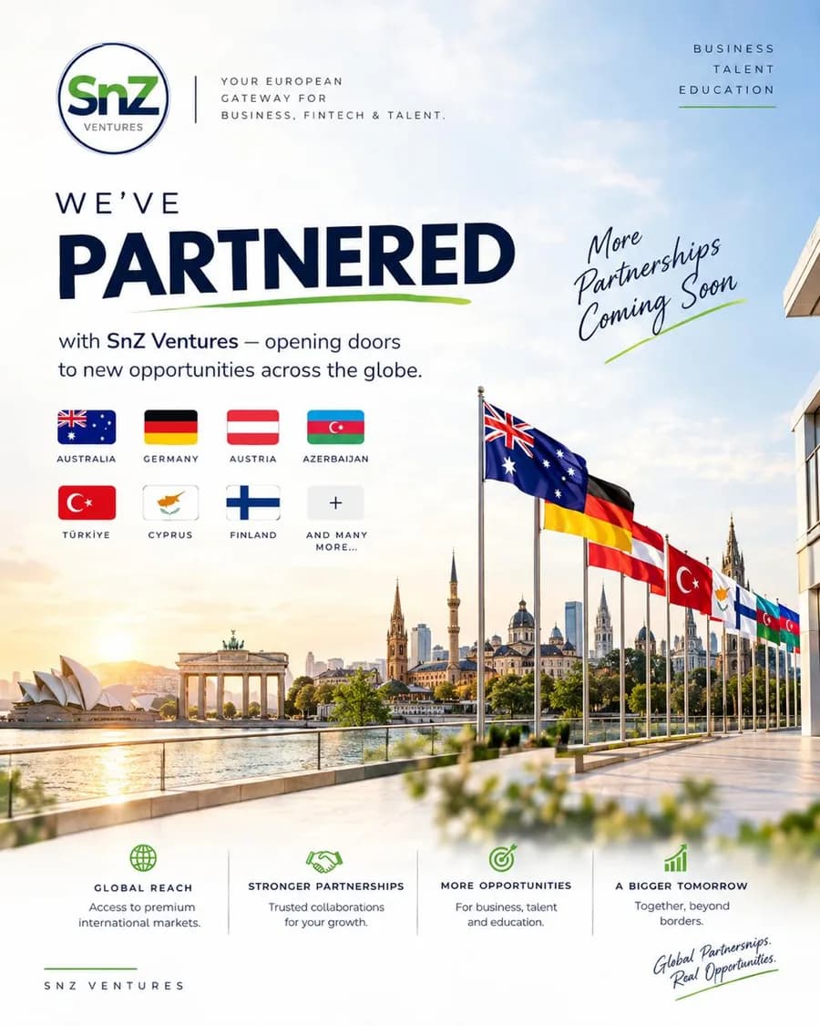 SnZ Ventures announcement that further partnerships are coming, showing the flags of the countries they are being formed in.